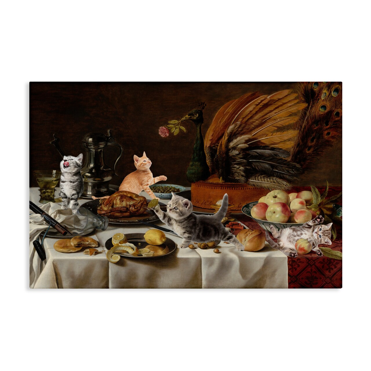 Stupell Industries Kittens on Still Life Feast Canvas, design by Masters Redux